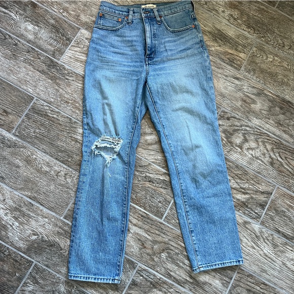Madewell The Perfect Vintage Straight Blue Denim Jeans, Distressed Women Size 26 - Picture 1 of 11